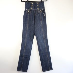 High waist Dark Wash Denim Jeans with gold buttons- NEW